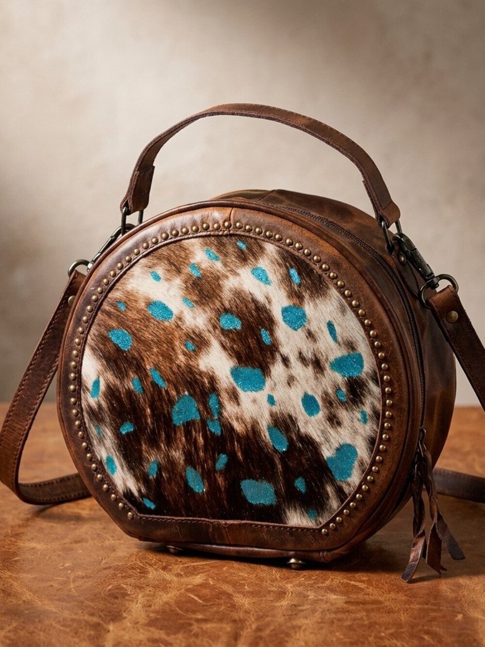 American Darling Turquoise Hide Circle Canteen Crossbody Bag