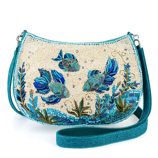Fish Harmony, Swimming Fish Beaded Crossbody Handbag