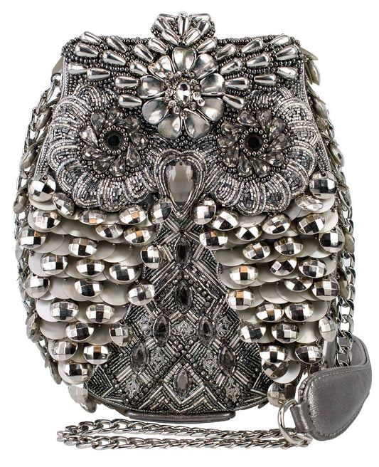 New Mary Frances Who Me? Silver Beaded Owl Crossbody Handbag- preorder Avail August 2025