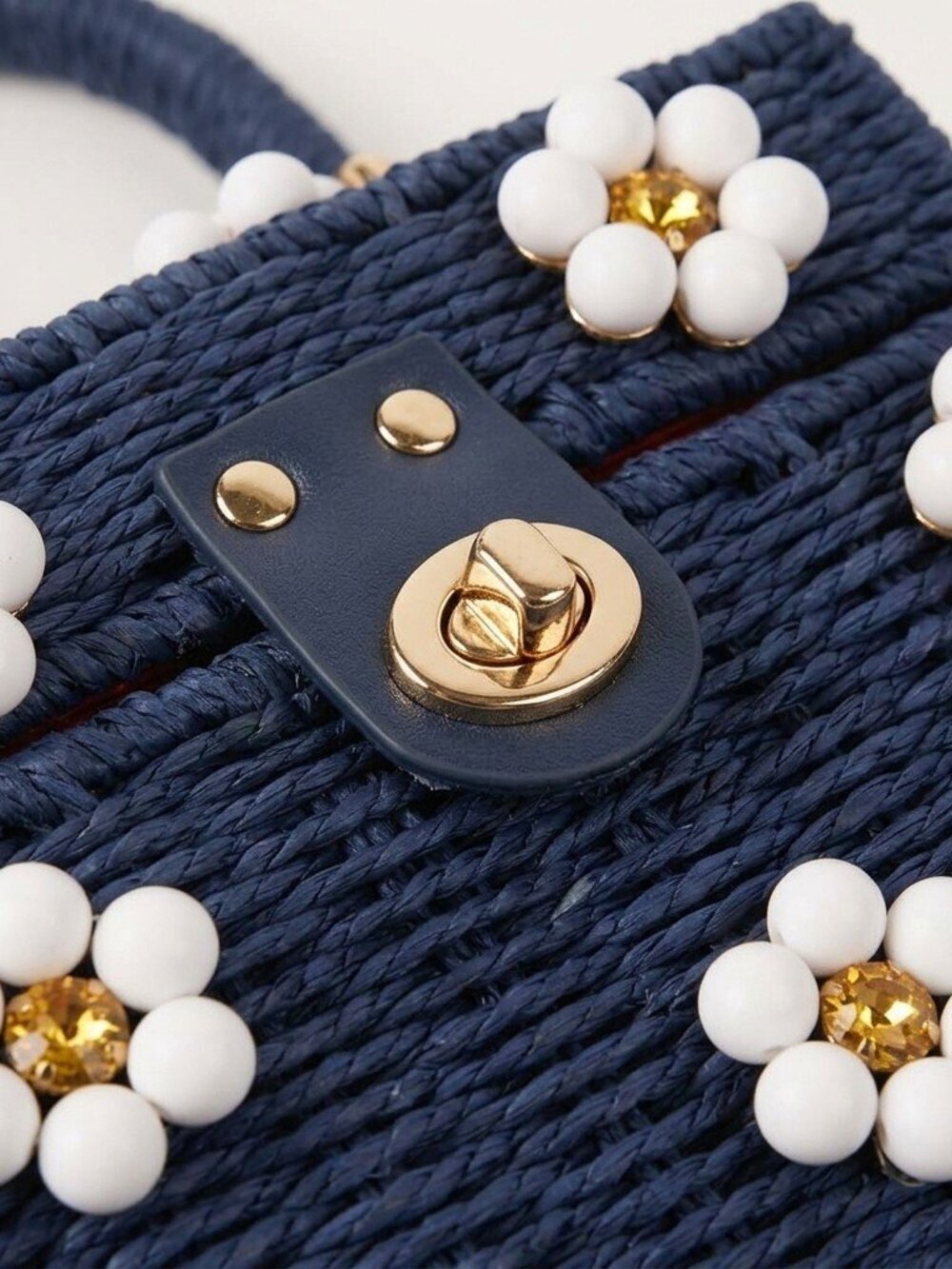 Midnight in the Hamptons Wicker Bucket Daisy Flower Purse