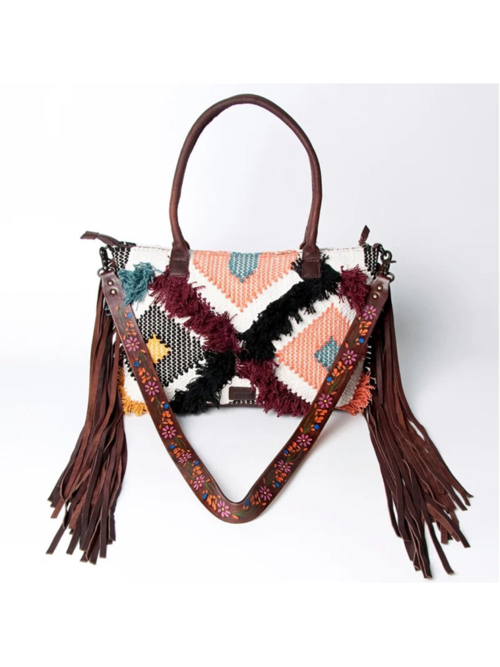 American Darling Dark Skys and Sunrise Boho Fringe Embroidered 4 in 1 Satchel