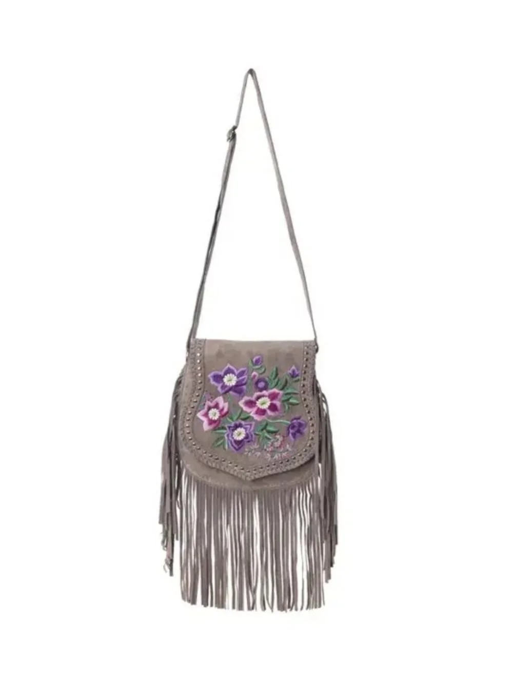 Mojave Meadow Leather Bag- Grey and Lavender
