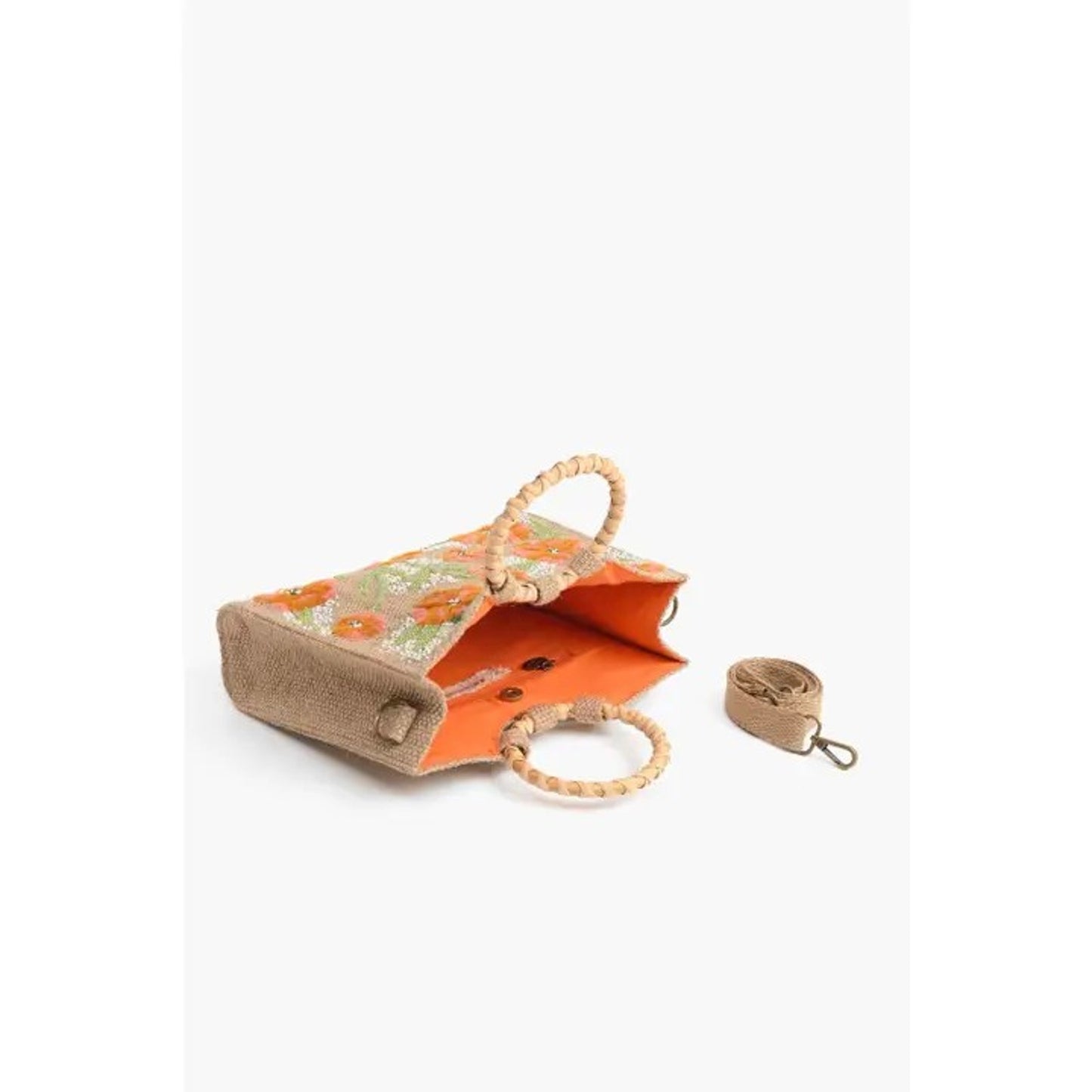 America & Beyond Floral Beaded Jute Shoulder Bag