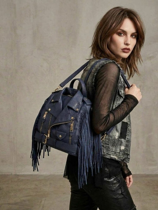 Midnight Moto Navy Fringe Backpack