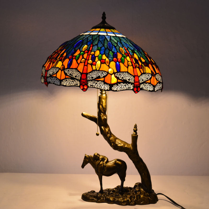 Stained Glass Table Lamp with Western Scene