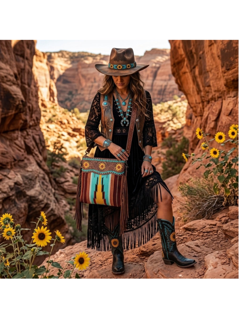 American Darling Sunflower Spirit Fringe Saddle Blanket Crossbody
