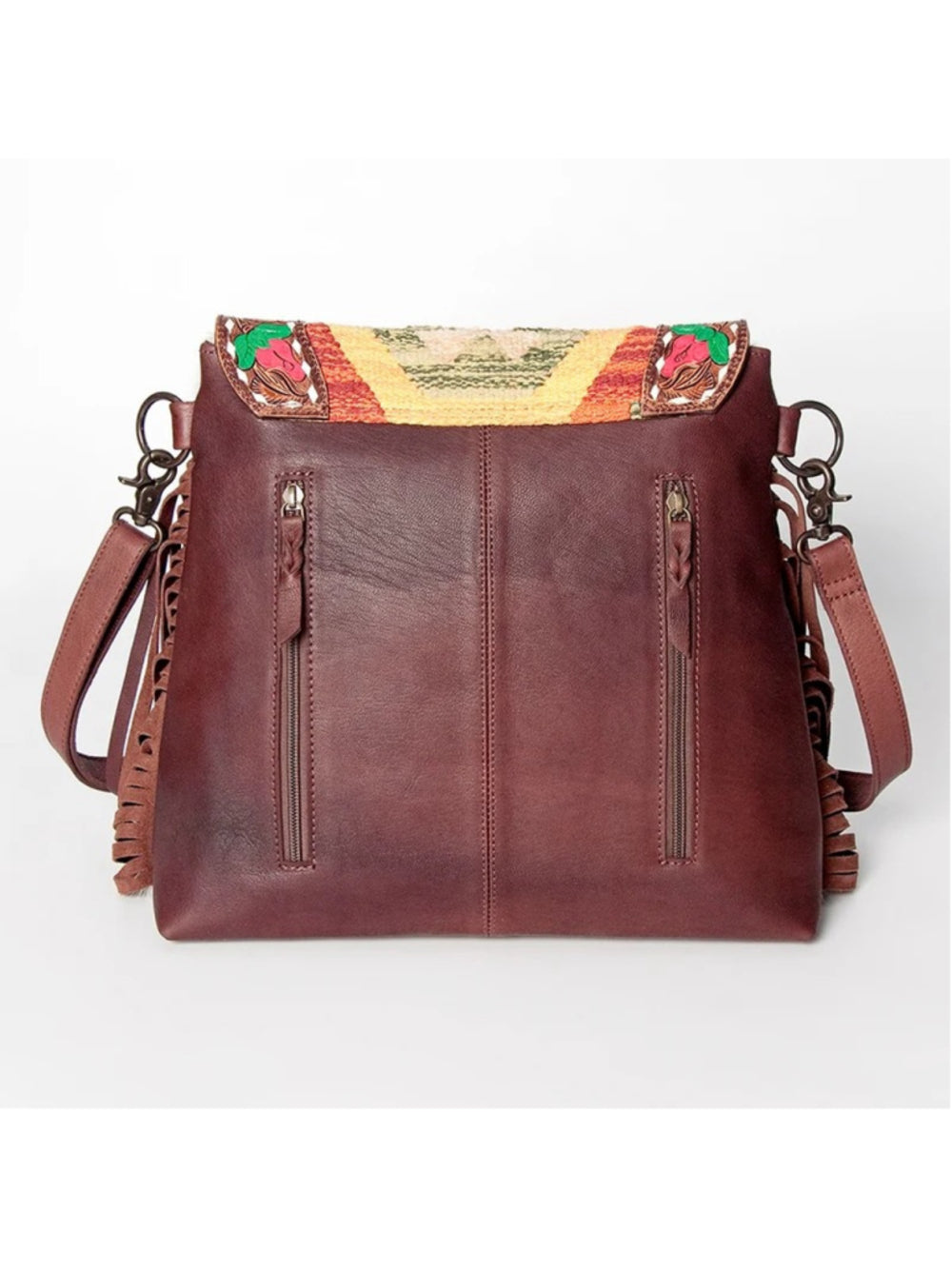 American Darling Boho Fringe Hair-On prickly Pear flower Crossbody Bag