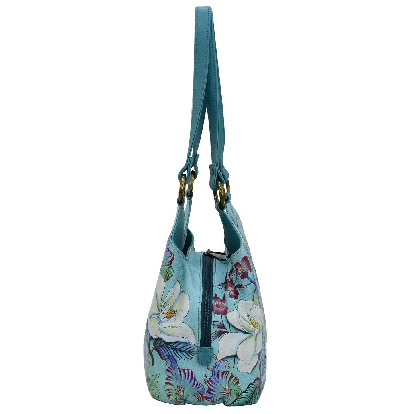 Anuschka Hand-Painted Leather Triple Compartment Satchel - 469- floral