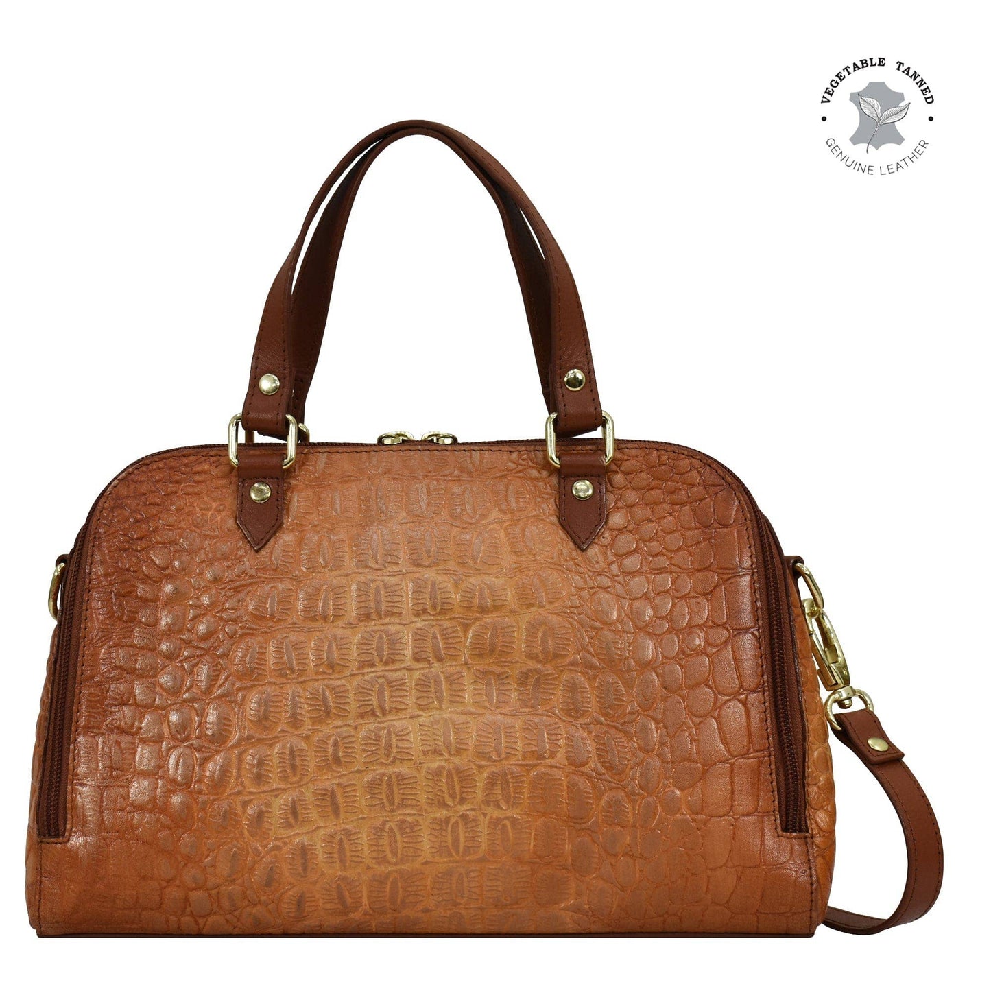 Anuschka Wide Organizer Satchel - 695- brown croc embossed