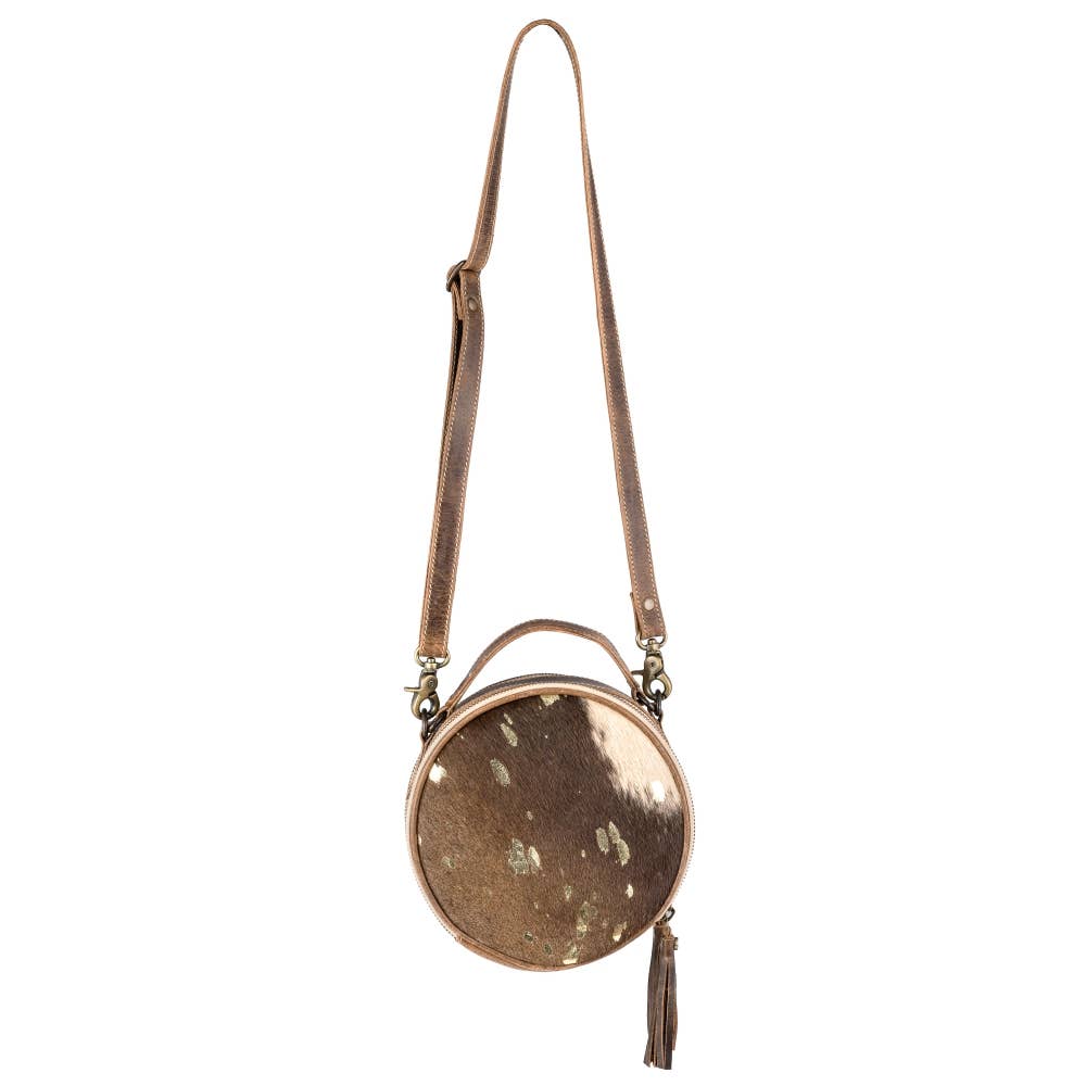 Full Grain Leather & Acid Wash Cowhide Round Crossbody