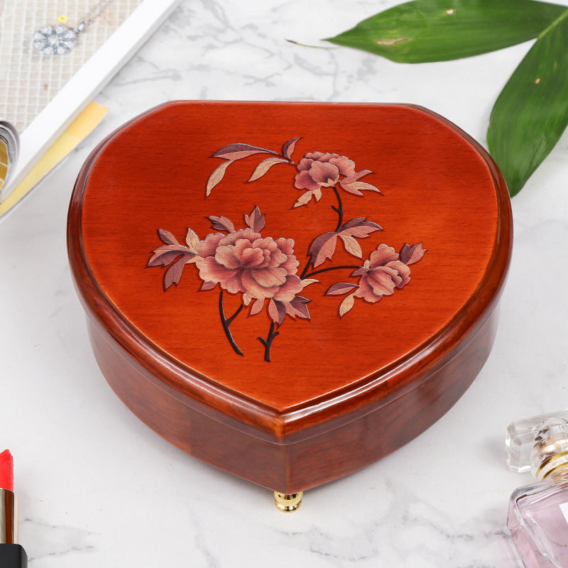 European Style Heart Shaped Wooden Jewelry Music Box