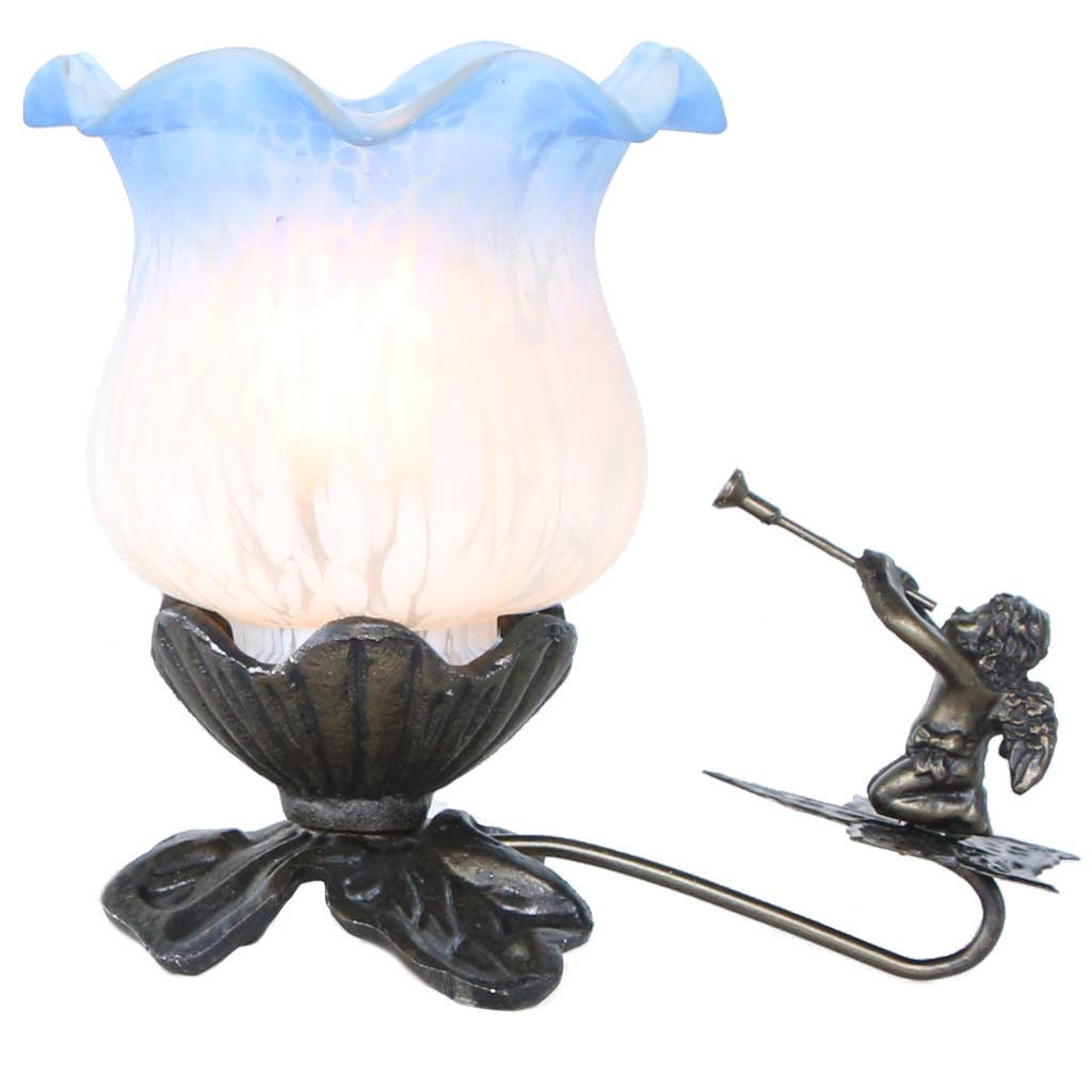 6"H Handpainted Frosted Glass Cherub Flower Accent Lamp