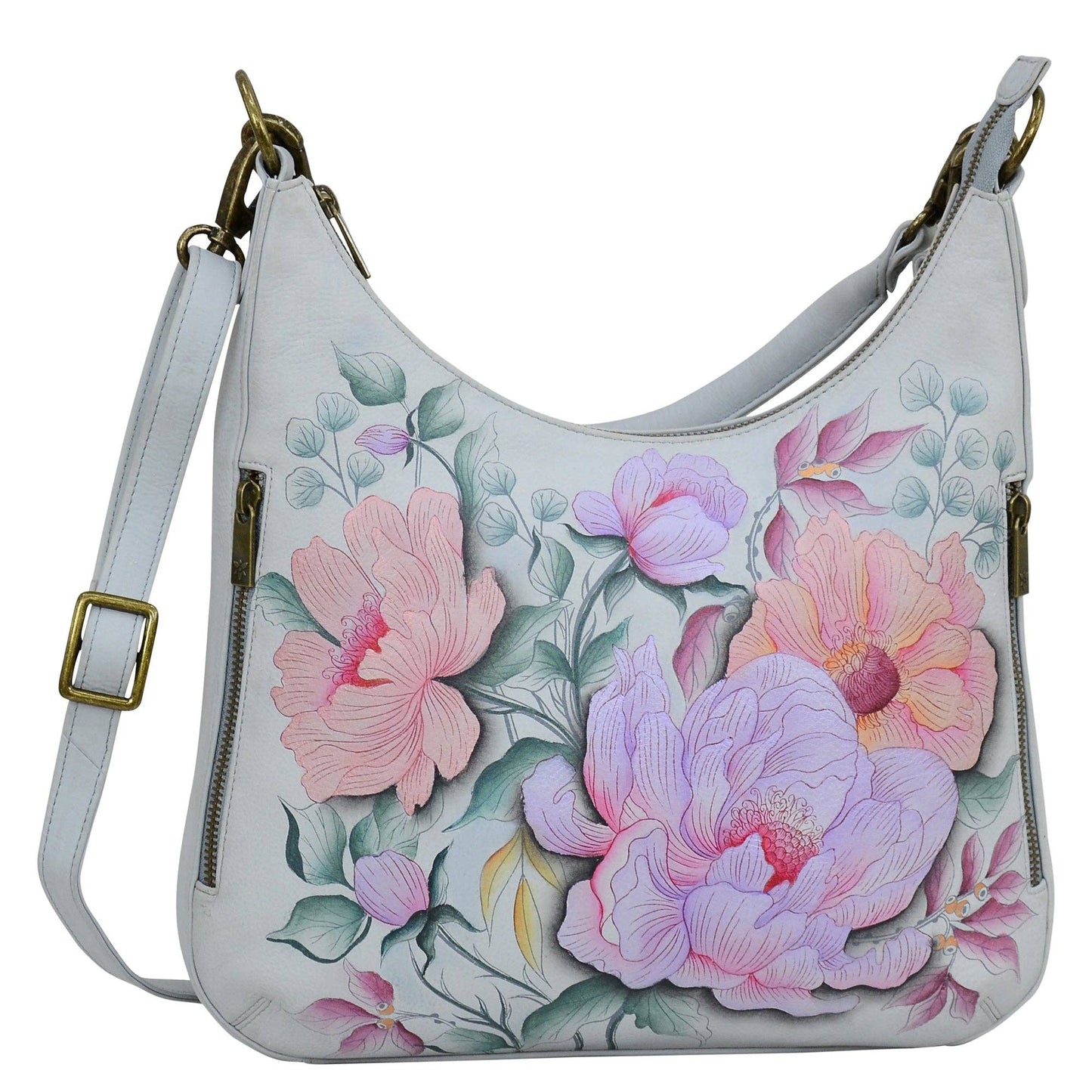 Anuschka Hand-Painted Leather Convertible Slim Hobo With Crossbody Strap - 662 with floral design
