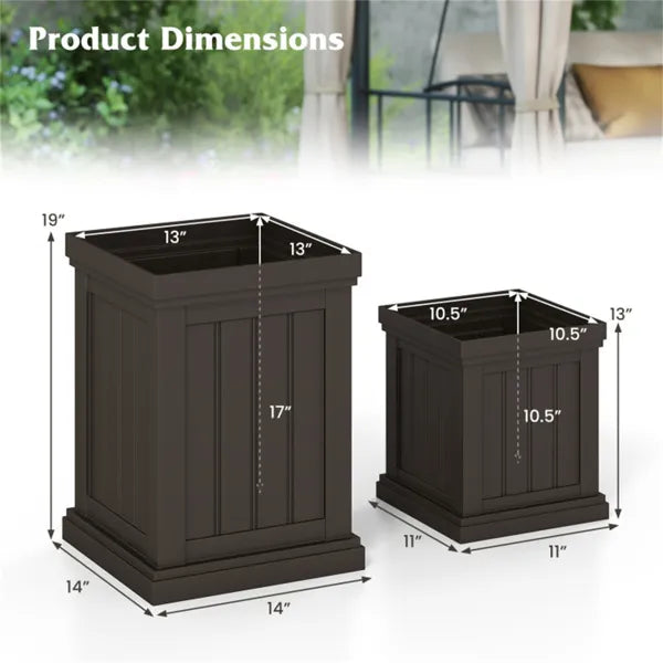 Set Of 2 Stackable PP Planters With Efficient Drainage Holes, Weather-Resistant Flower Pots For Indoor Outdoor Use