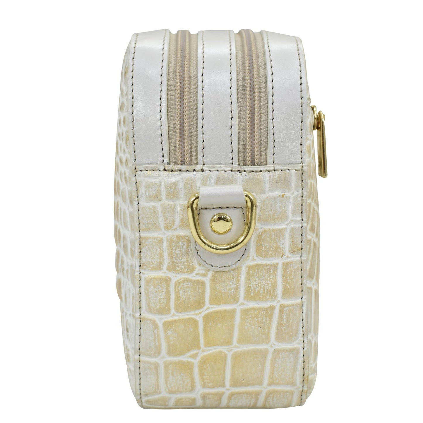 Anuschka Croc Embossed Leather Twin Top Messenger - 704 pearl