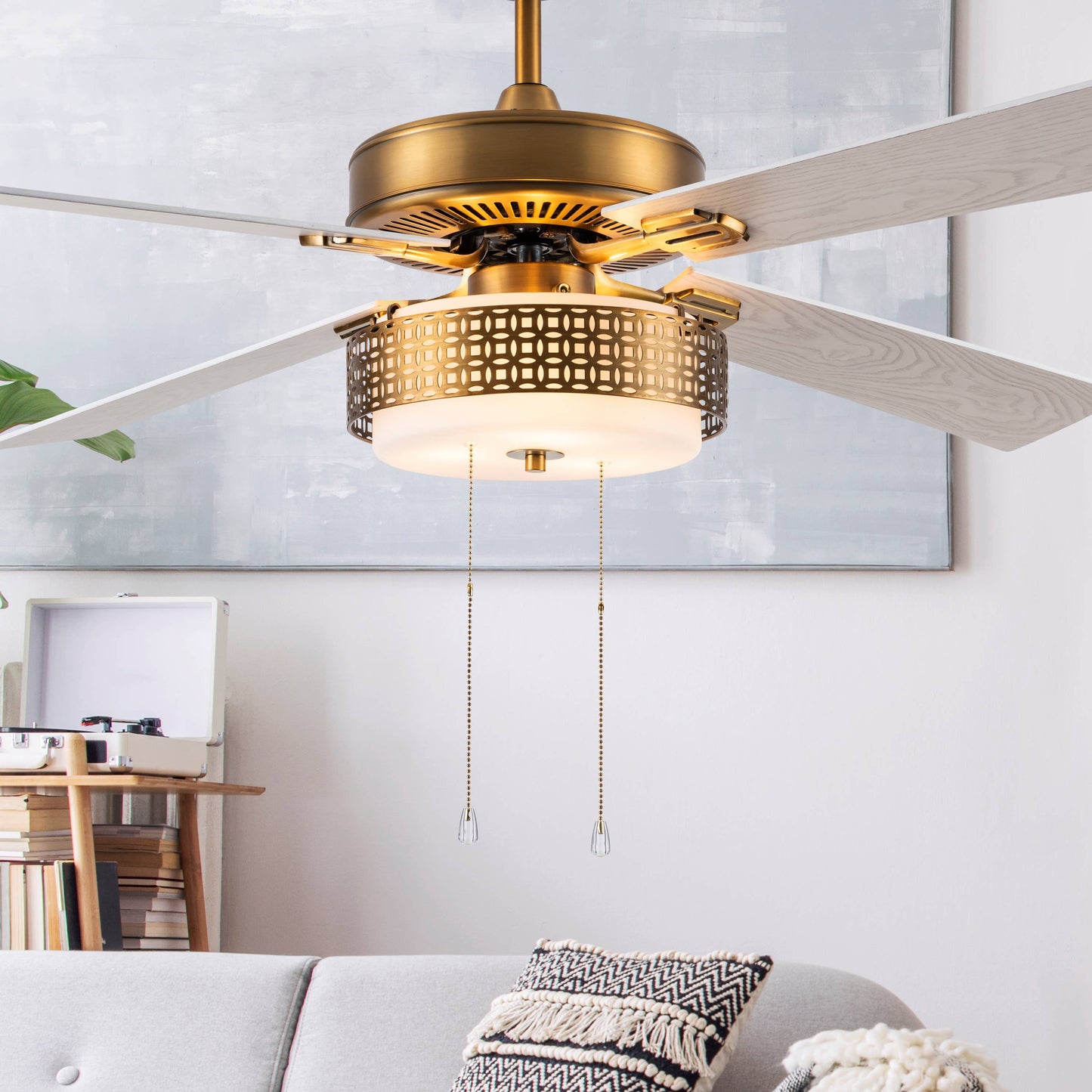 52"W Levi Brass 4-Blade LED Ceiling Fan