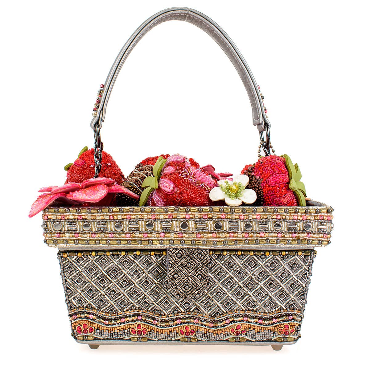Berry Beautiful Top Handle Beaded Strawberry Basket Bag