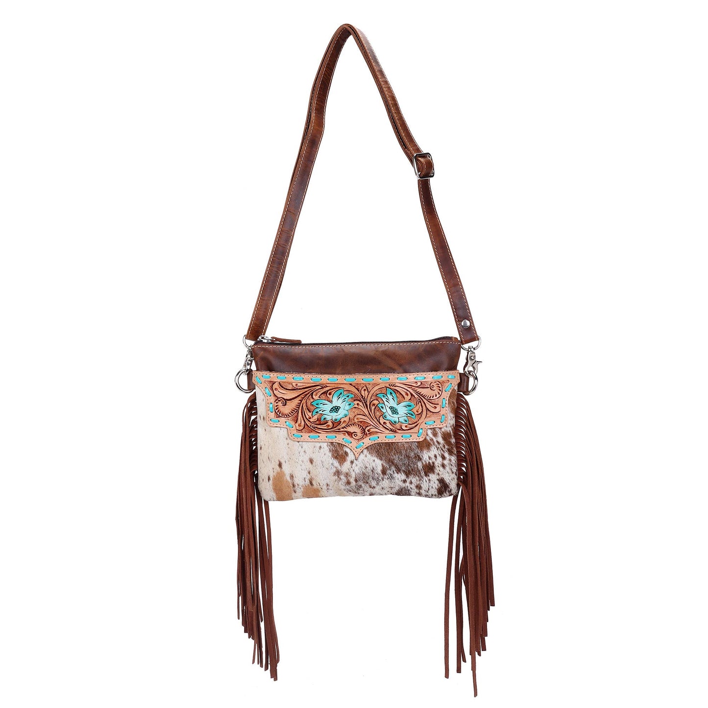 Leather Cowhide Western Hand Tooled Women's Small Crossbody-Thunderbird