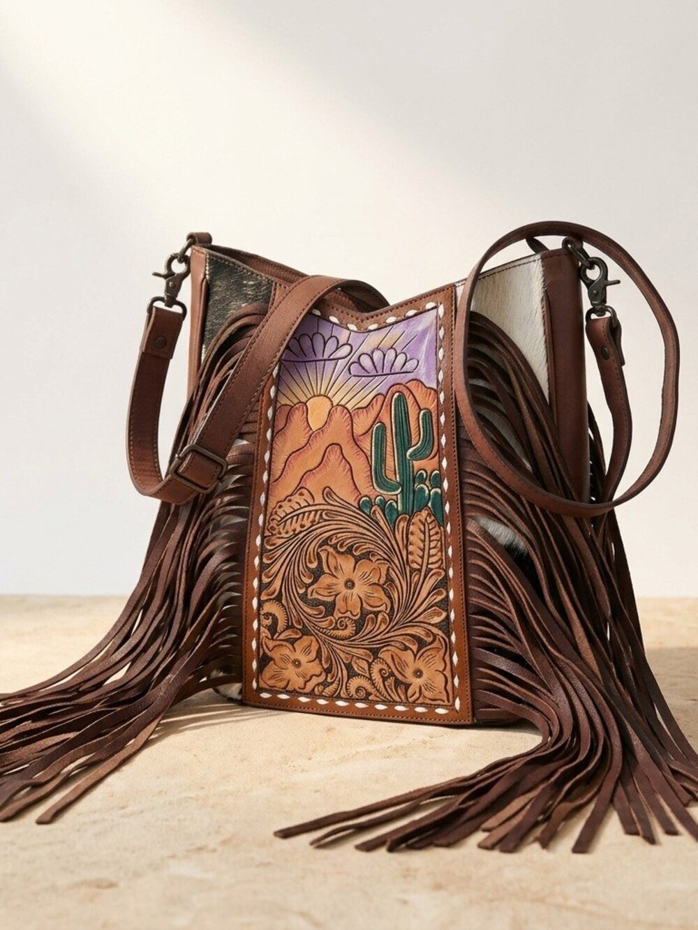 American Darling Desert at Dusk Fringe Tooled Crossbody