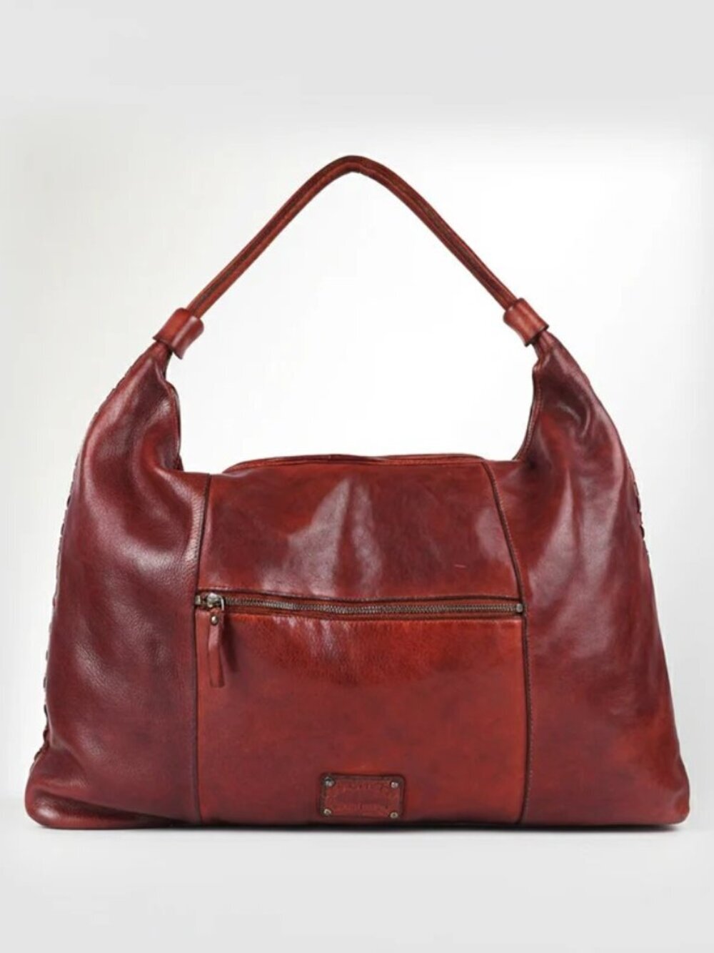 All LeatherRustic Weave Studded Hobo Bag