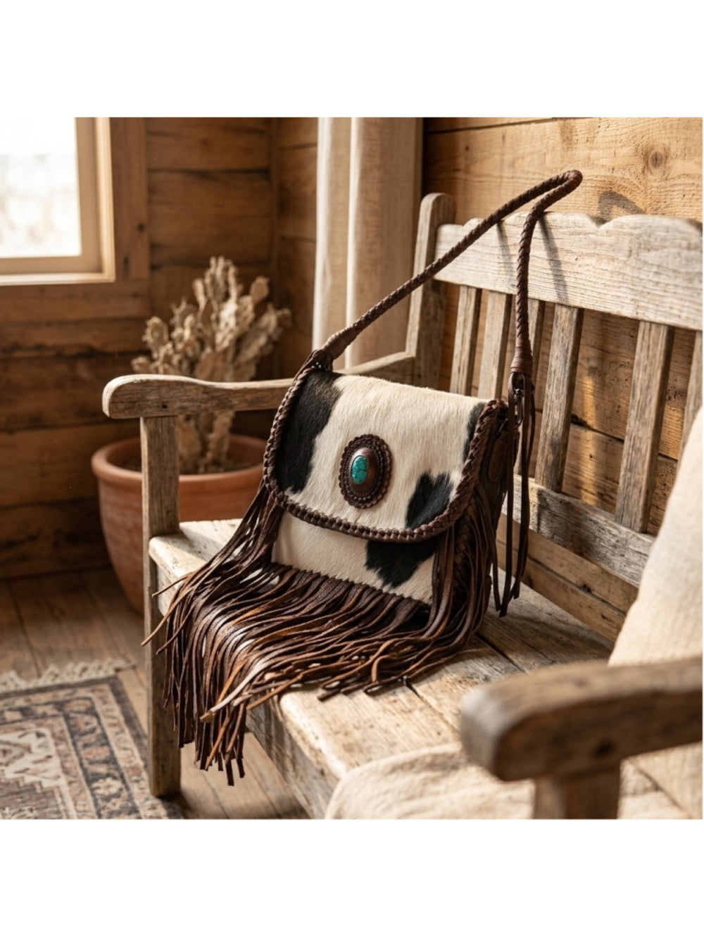 American Darling Desert Fringe Cowhide with Turquoise Concho Crossbody