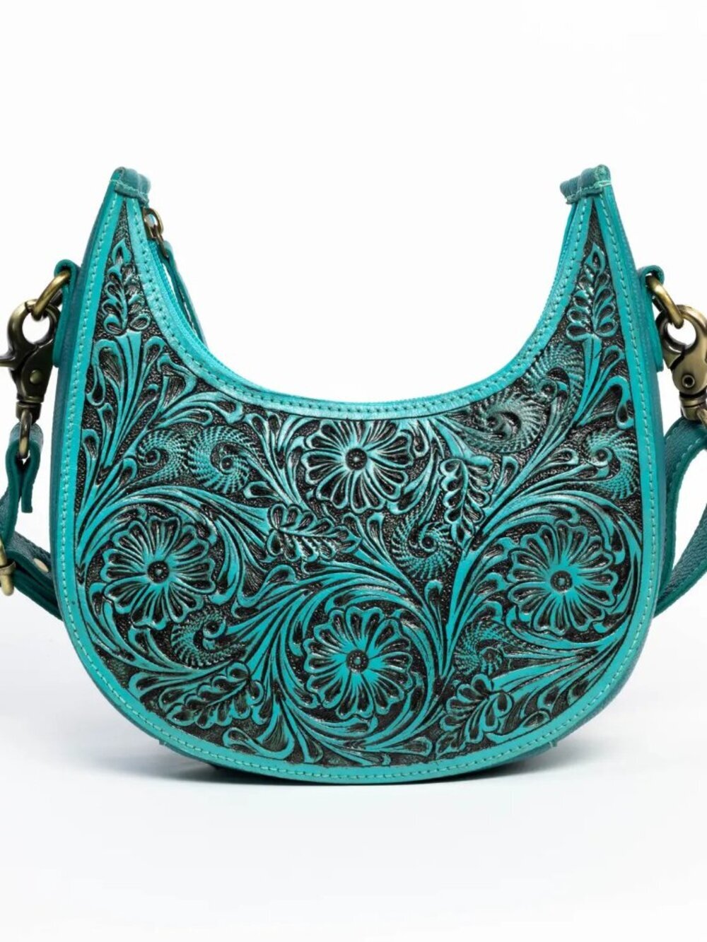 Turquoise Floral Tooled Crossbody Bag