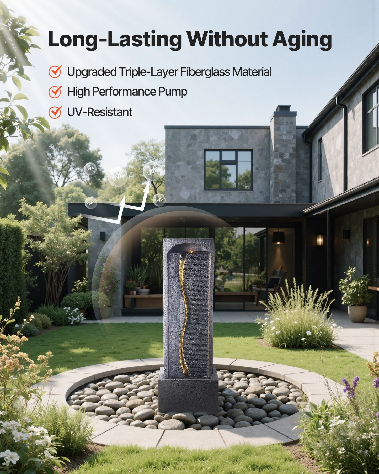 Outdoor Water Fountain 1-Tier Rock Base Style 38.58 In Height Fountains