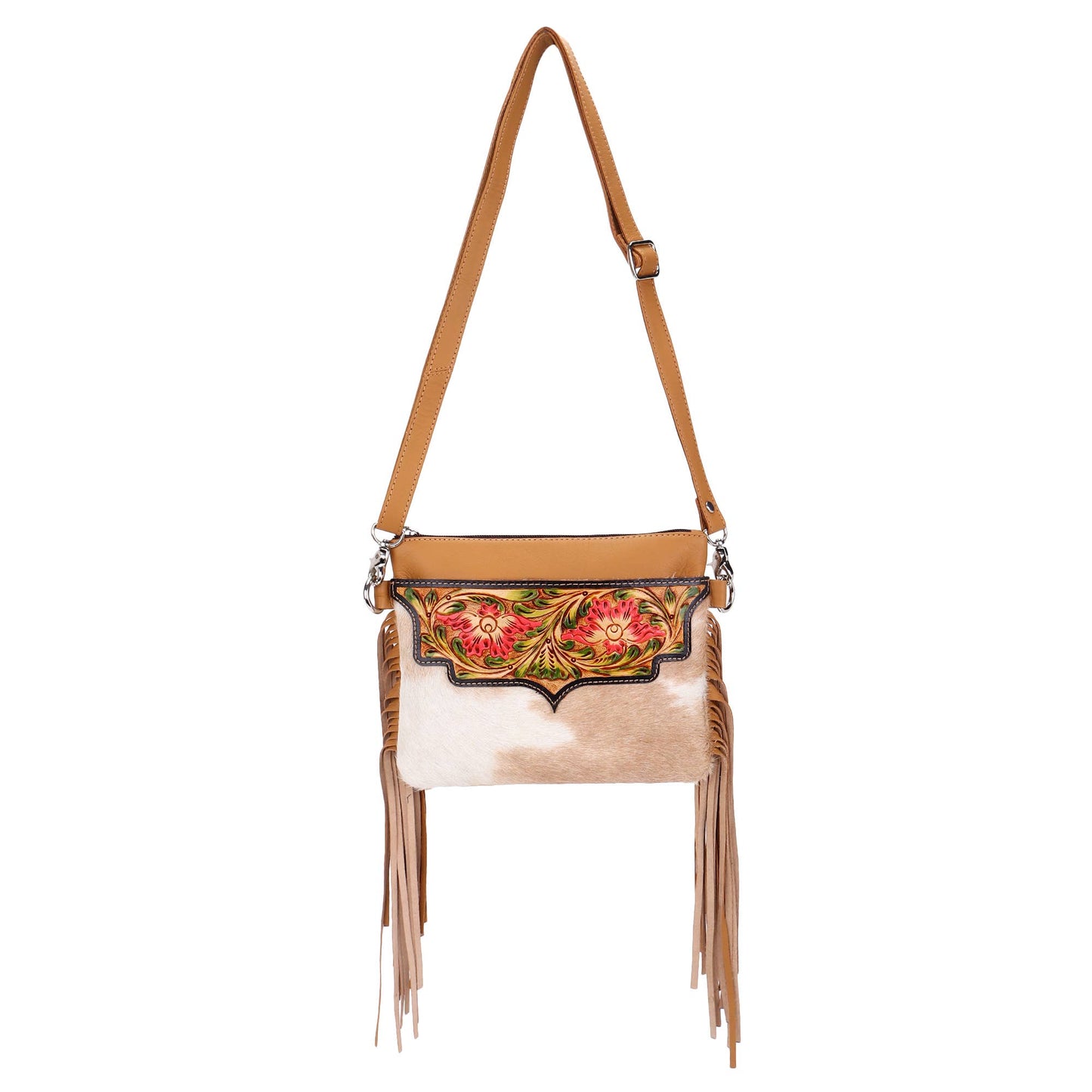 Leather Cowhide Western Hand Tooled Women's Small Crossbody-Thunderbird