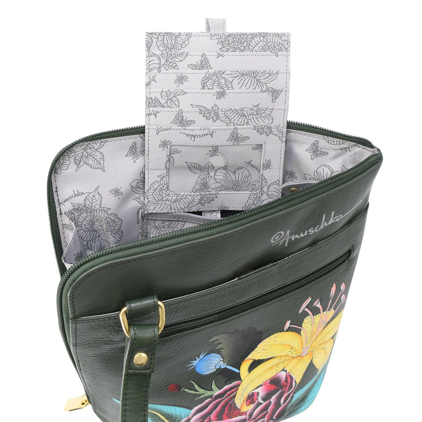 Anuschka Vintage Floral Organizer Crossbody With Extended Side Zipper - 493