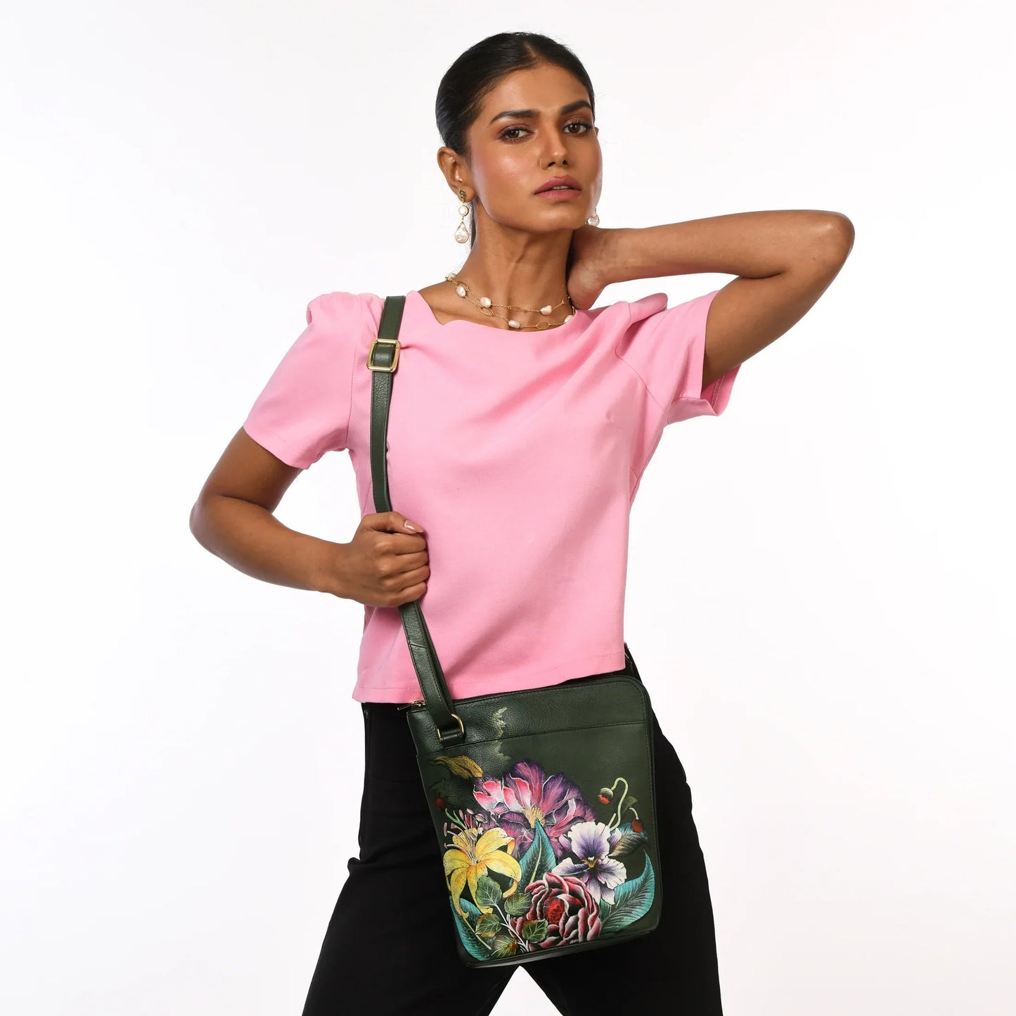 Anuschka Vintage Floral Organizer Crossbody With Extended Side Zipper - 493