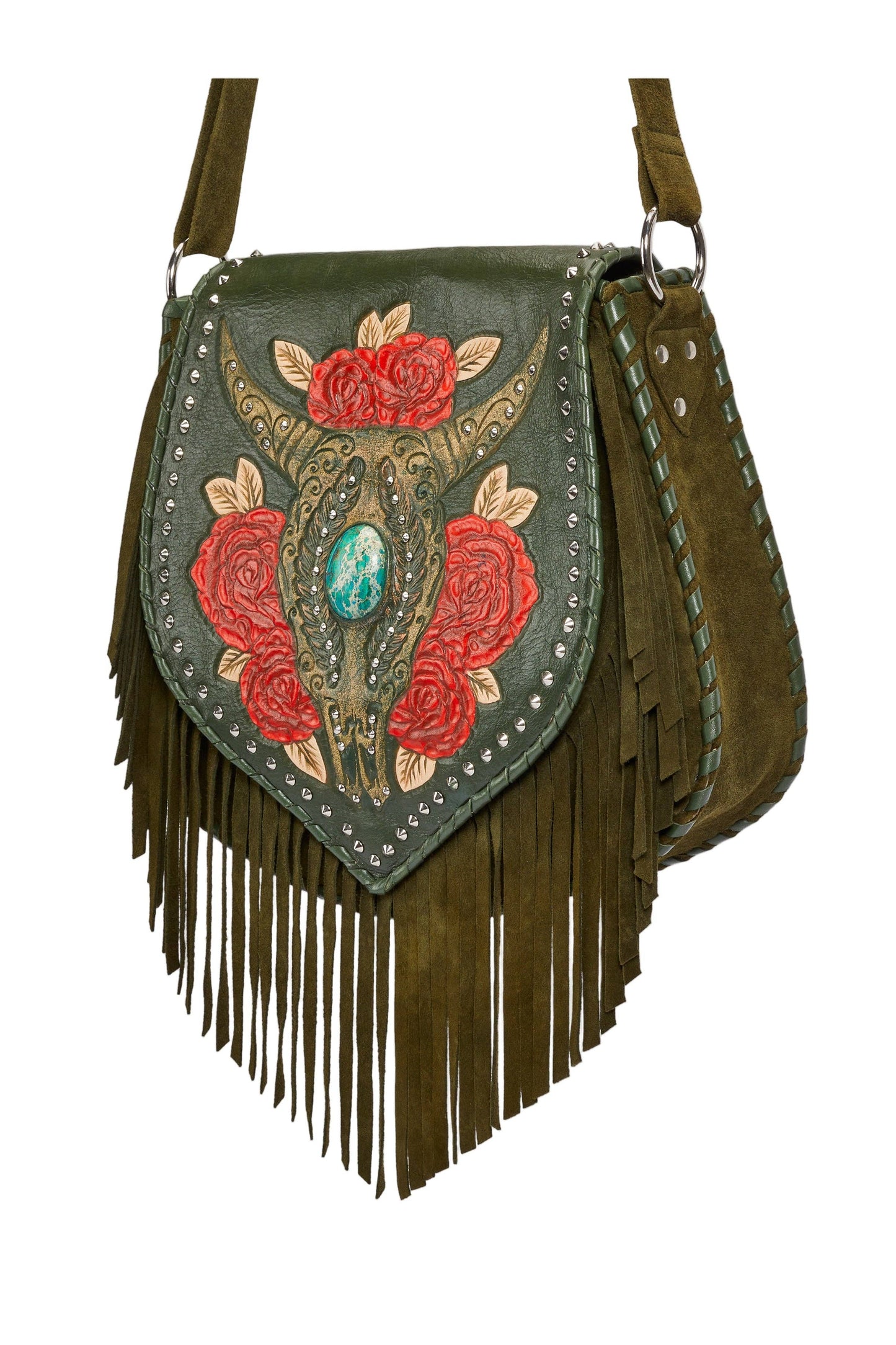 Akaroa Feather Rose Bag Antique Olive