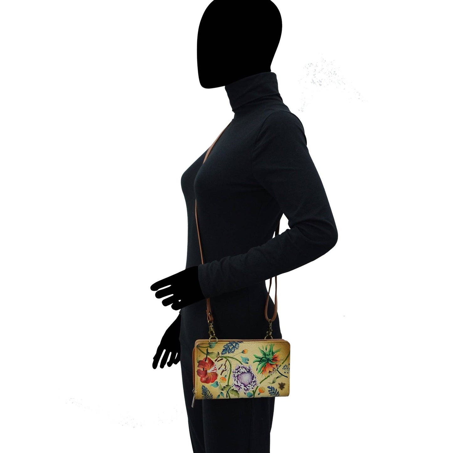 Anuschka Hand-Painted Leather Organizer Wallet Crossbody - 1149-floral