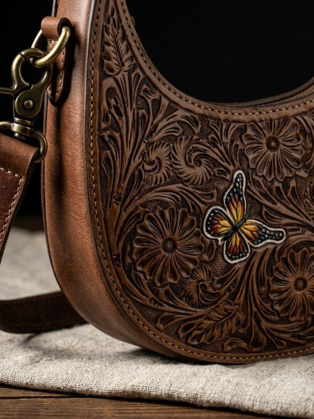 Boho Embossed Butterfly Crossbody