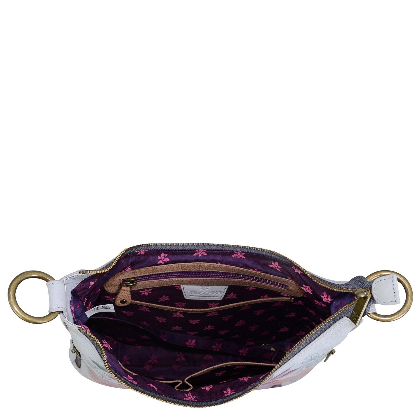 Anuschka Hand-Painted Leather Convertible Slim Hobo With Crossbody Strap - 662 with floral design