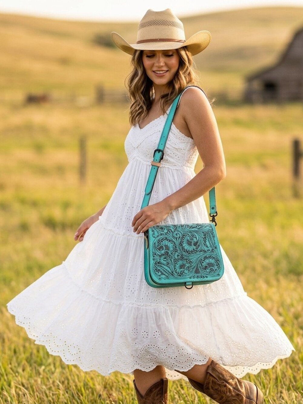 American Darling Turquoise Tooled Crossbody Satchel