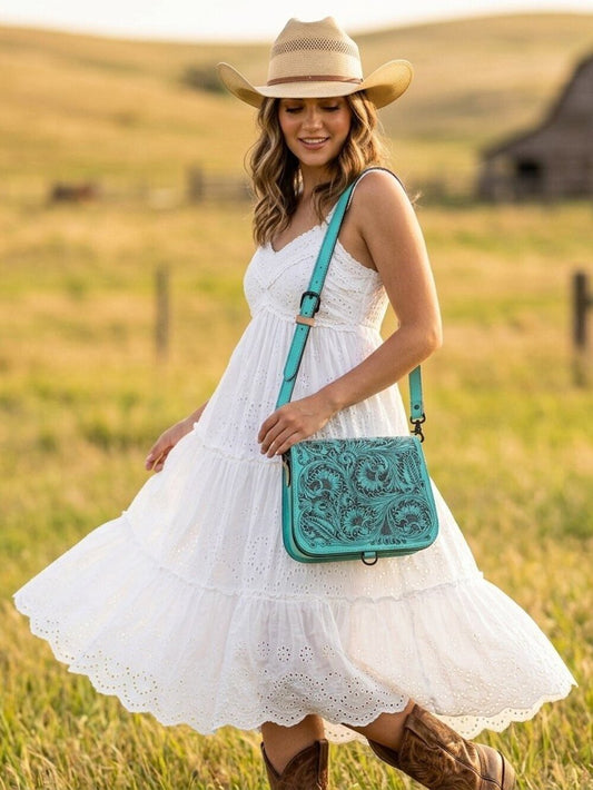 American Darling Turquoise Tooled Crossbody Satchel