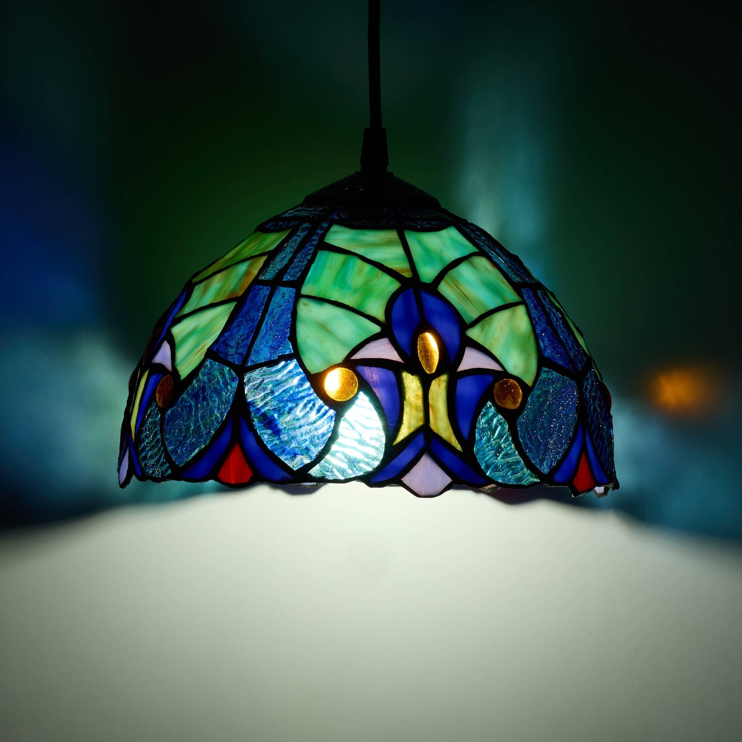 10.25"W Halston Traditional Blue Dome stained glass Shade Pendant