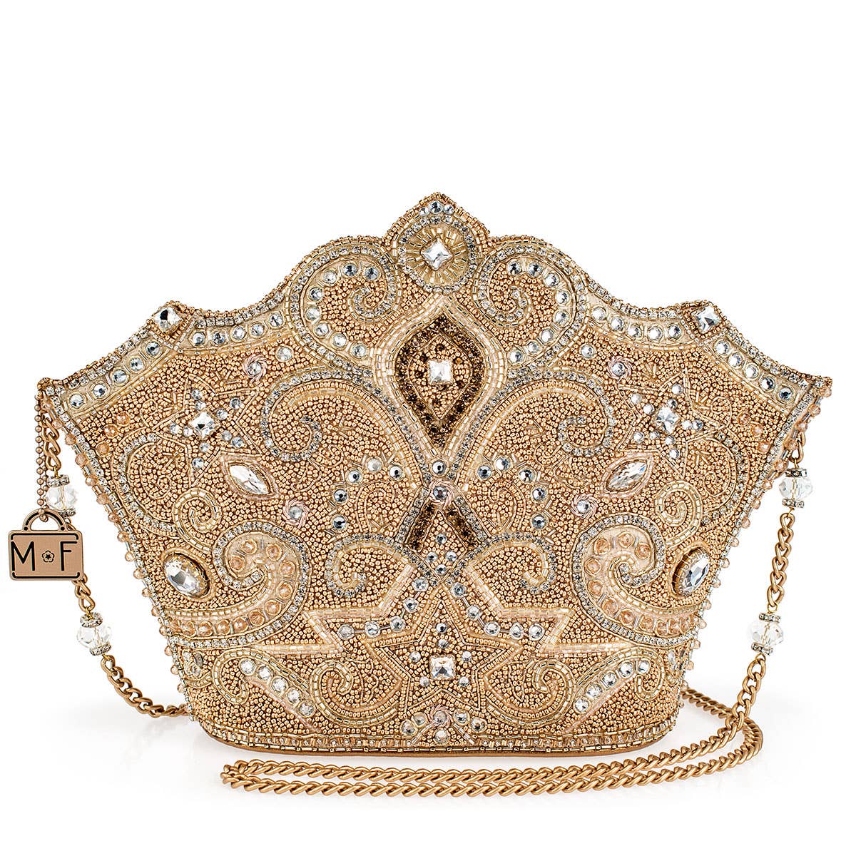 Mary Frances Golden Rule Beaded Crown Crossbody Clutch Handbag