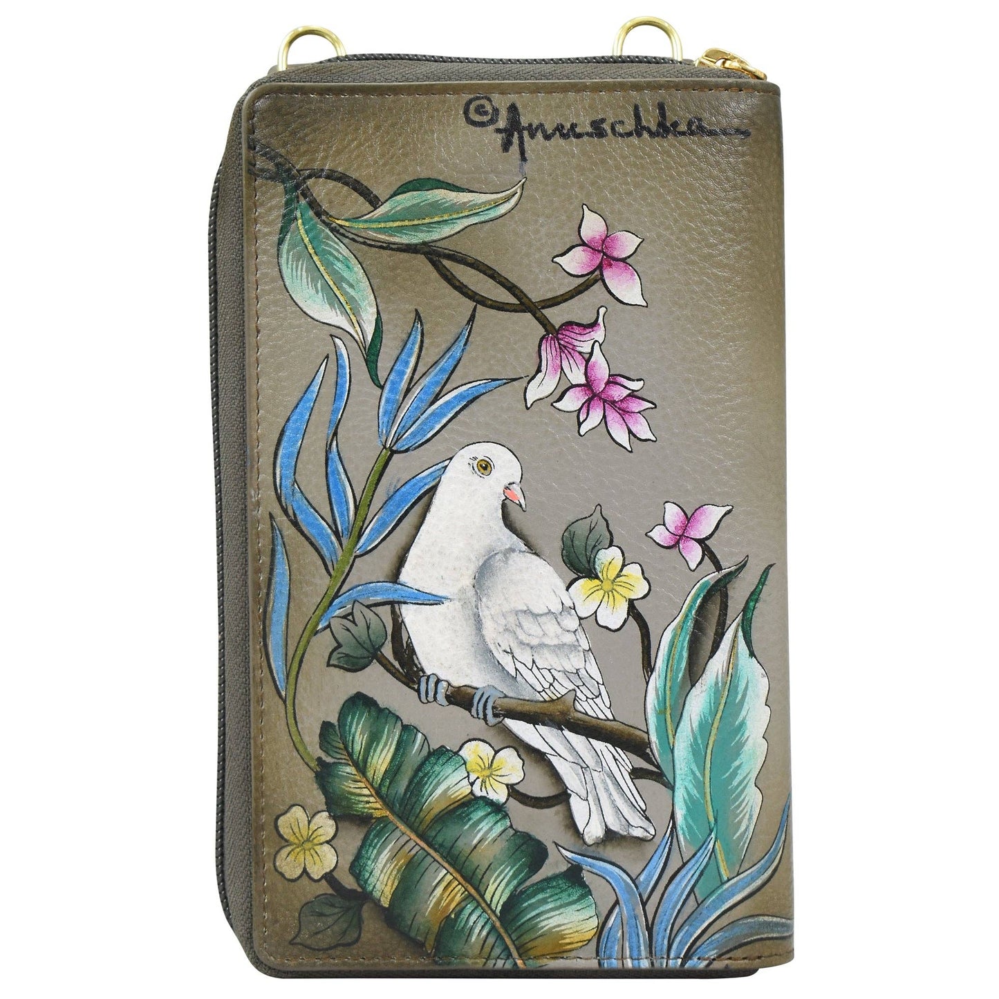 Anuschka Crossbody Phone Case - 1173 with dove design