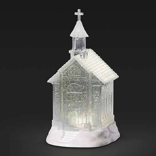 Lighted Swirl Church Clear Glittered Roof