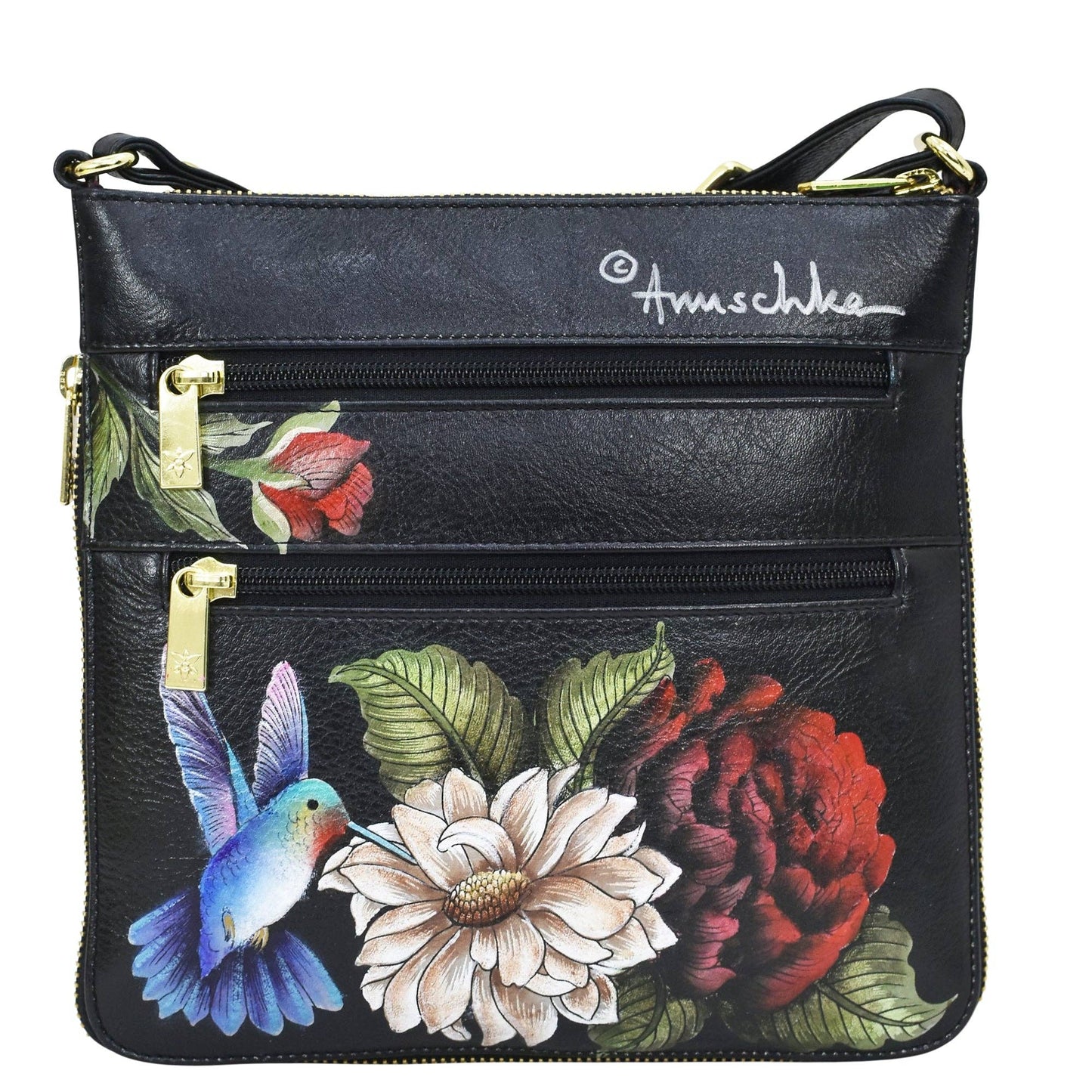 Anuschka Expandable Travel Crossbody - 550- black with hummingbird