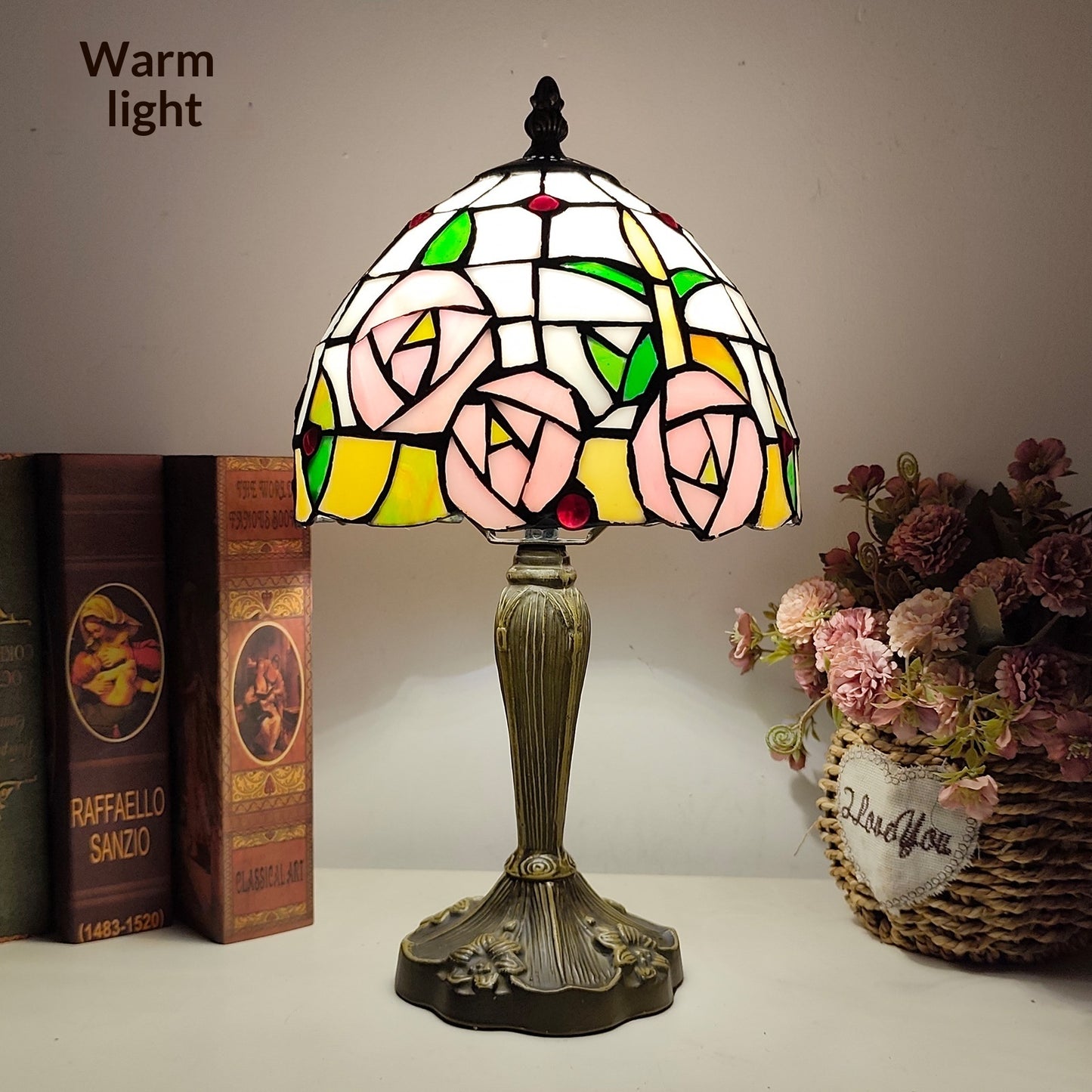 Stained Glass Bedroom Red Dragonfly Flower Study Table Lamp