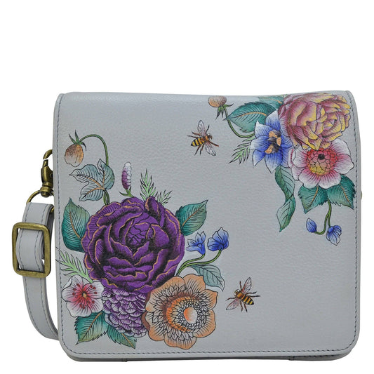 Anuschka Hand-Painted Leather Small Messenger - 669-gray floral