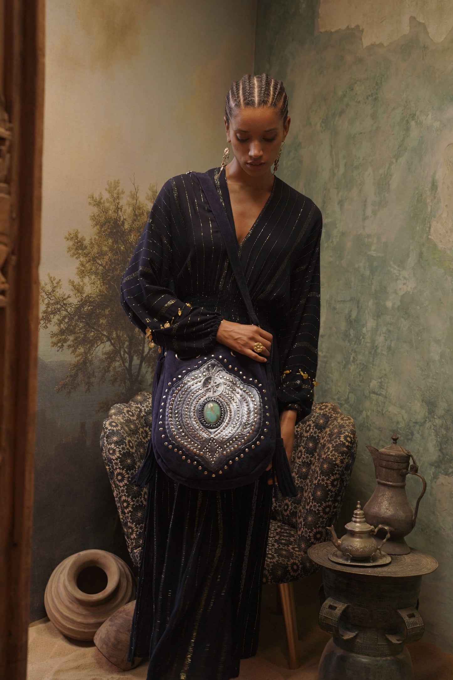 Marrakesh Pouch Bag Metallic Navy/Silver