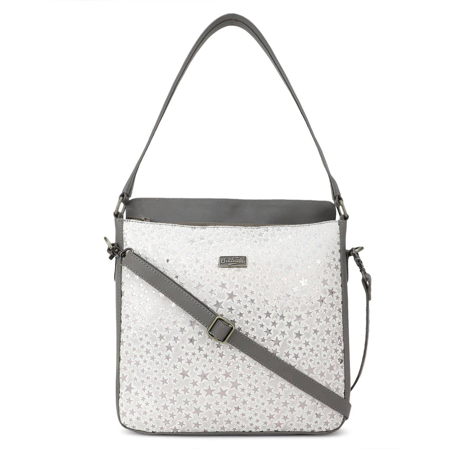 Leather Women's Shoulder Bag - Dark Gray Stars