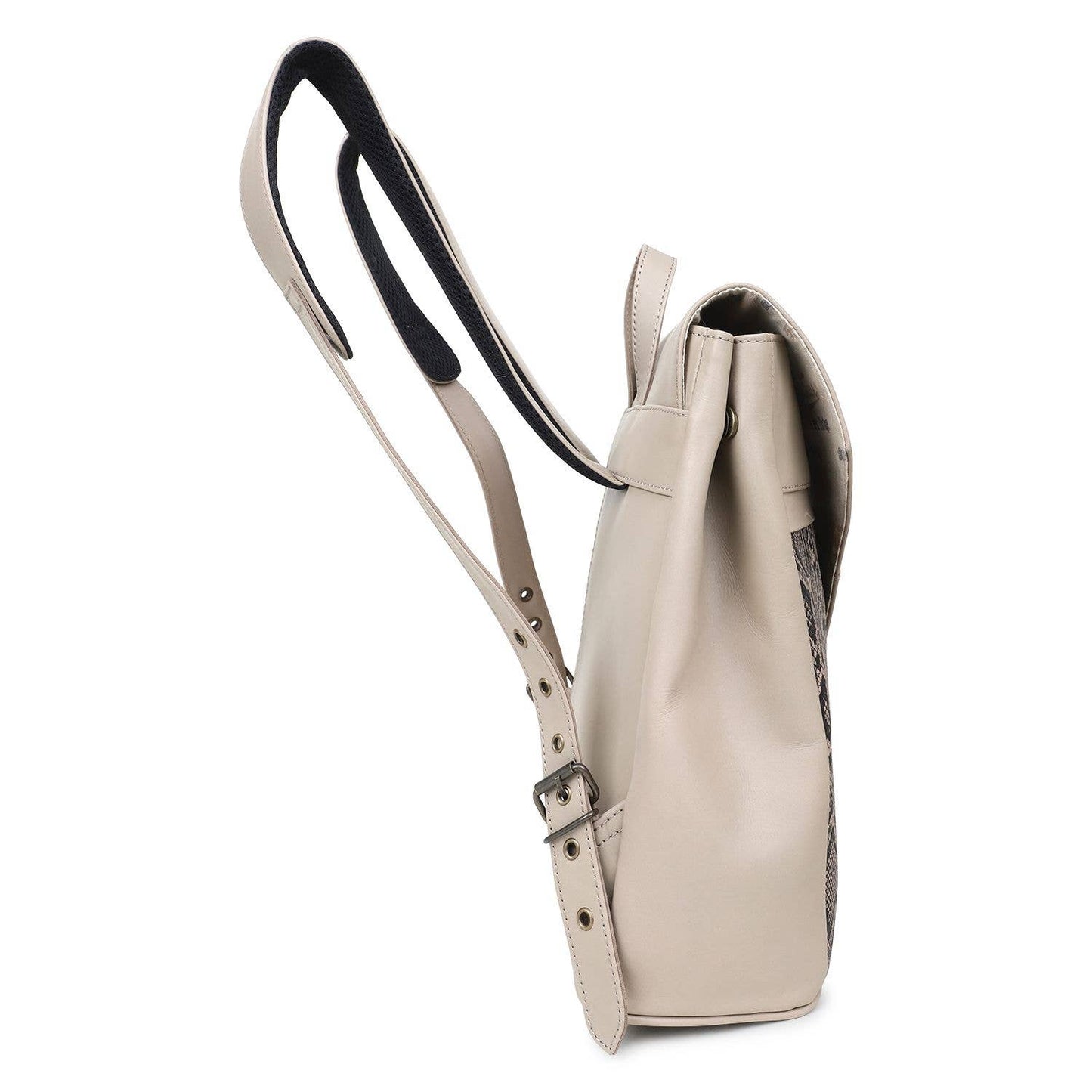 Leather Women's Backpack - Timberwolf Gray Python Print