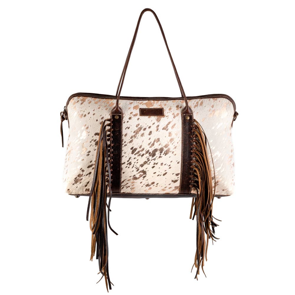 Full Grain Leather & Acid Wash Cowhide Mini Duffle multi white