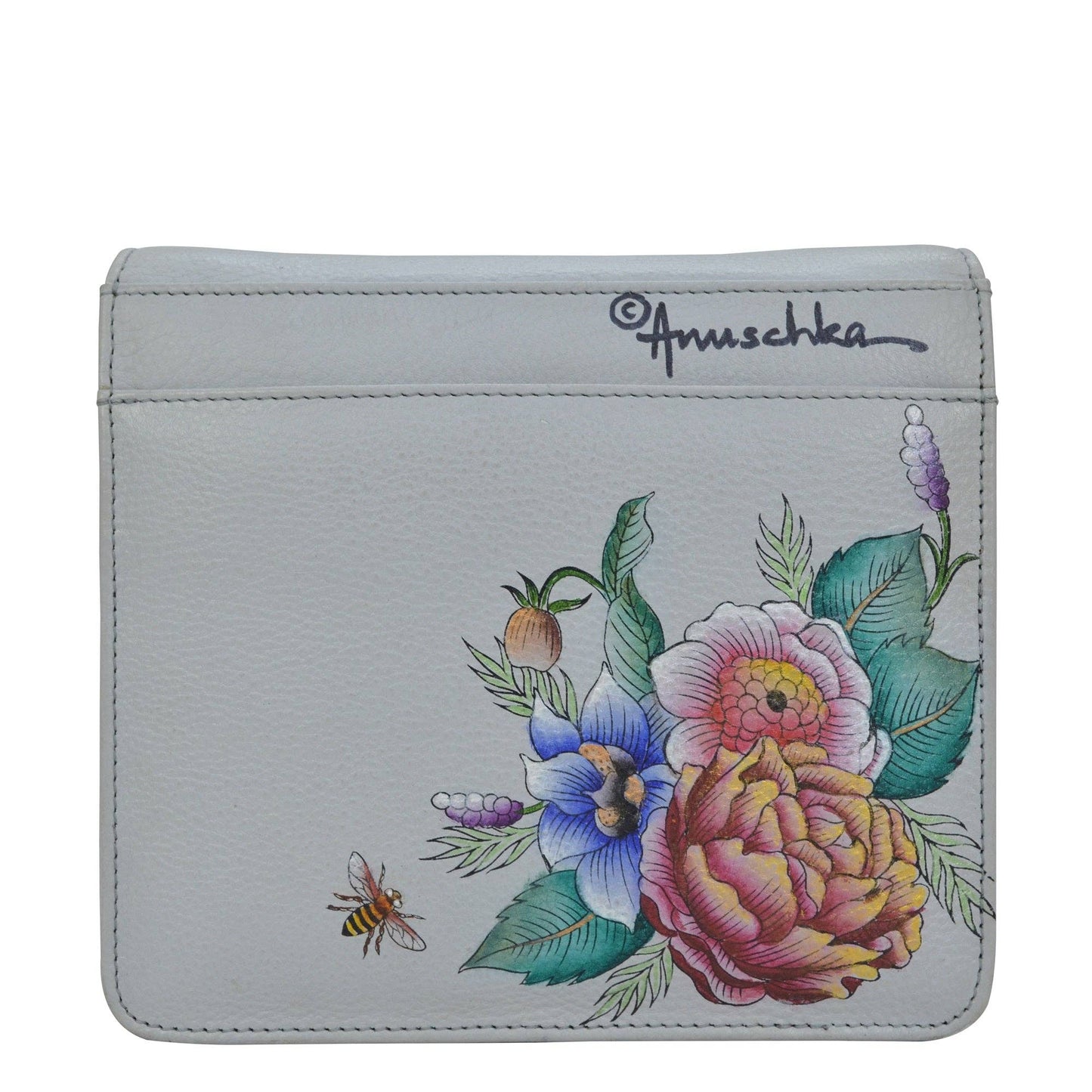 Anuschka Hand-Painted Leather Small Messenger - 669-gray floral
