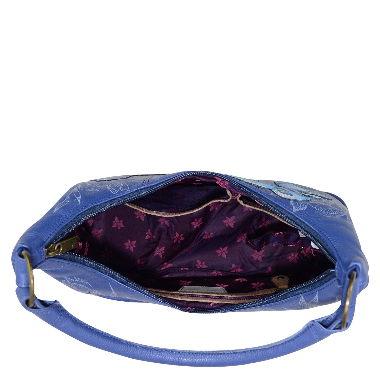 Anuschka Hand-Painted Leather Medium Zip Top Hobo - 371- blue with butterfly