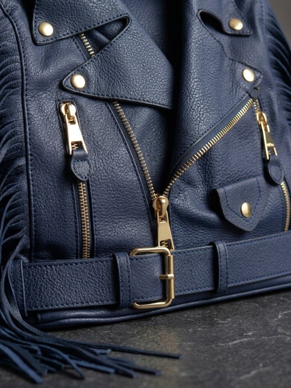 Midnight Moto Navy Fringe Backpack